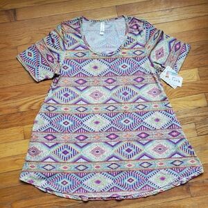 Lularoe NWT Perfect T Colorful Geometric Pattern‎ Women's Top Oversized Size M